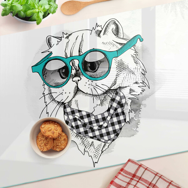 Szklana deska kuchenna z nadrukiem kota w okularach przeciwsłonecznych