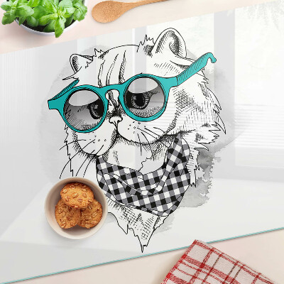 Szklana deska kuchenna z nadrukiem kota w okularach przeciwsłonecznych