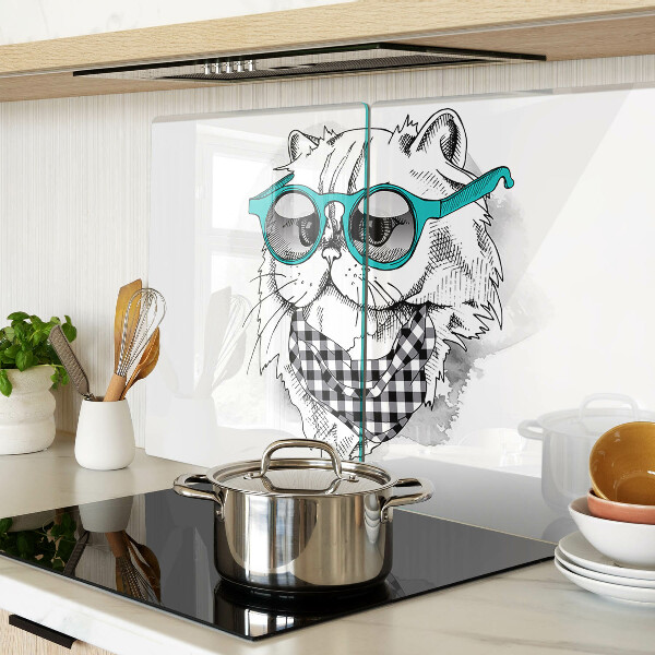 Szklana deska kuchenna z nadrukiem kota w okularach przeciwsłonecznych