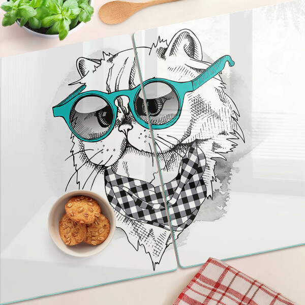 Szklana deska kuchenna z nadrukiem kota w okularach przeciwsłonecznych
