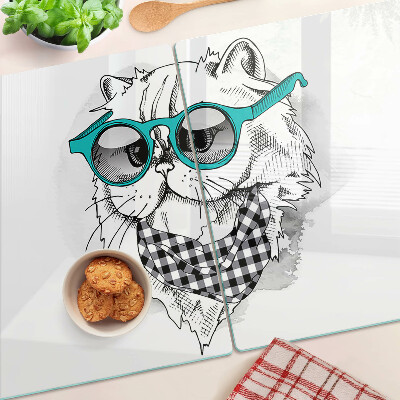 Szklana deska kuchenna z nadrukiem kota w okularach przeciwsłonecznych
