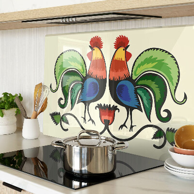 Szklana deska kuchenna z motywem kogutów w stylu ludowym