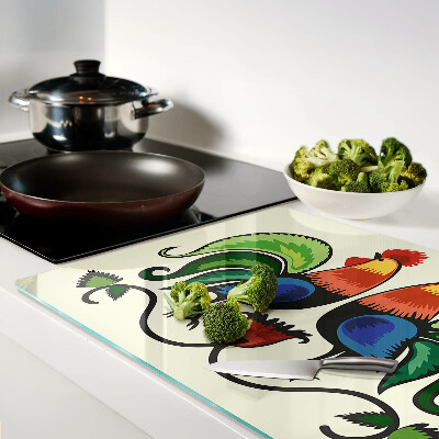 Szklana deska kuchenna z motywem kogutów w stylu ludowym