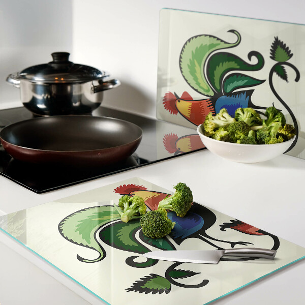 Szklana deska kuchenna z motywem kogutów w stylu ludowym