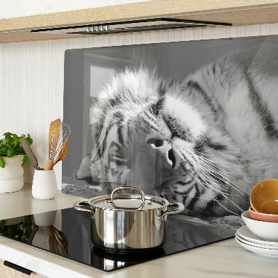 Szklana deska kuchenna z motywem tygrysa w czerni i bieli