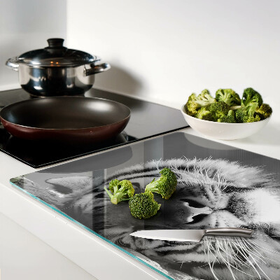 Szklana deska kuchenna z motywem tygrysa w czerni i bieli