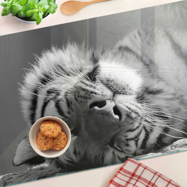 Szklana deska kuchenna z motywem tygrysa w czerni i bieli