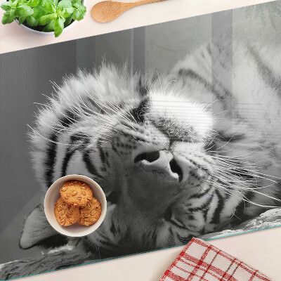 Szklana deska kuchenna z motywem tygrysa w czerni i bieli