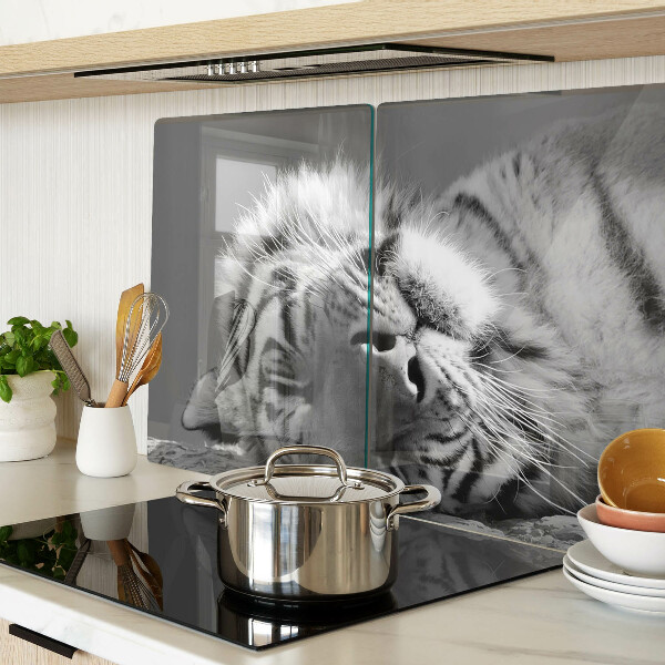 Szklana deska kuchenna z motywem tygrysa w czerni i bieli