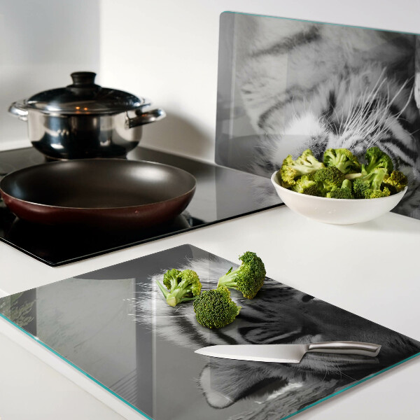 Szklana deska kuchenna z motywem tygrysa w czerni i bieli