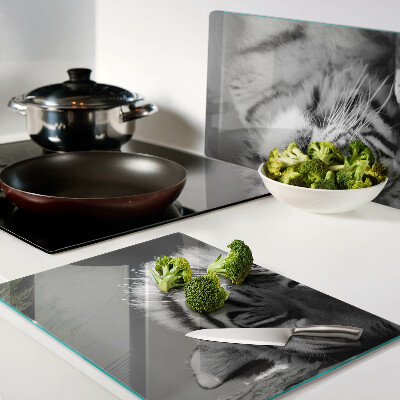 Szklana deska kuchenna z motywem tygrysa w czerni i bieli