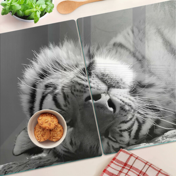 Szklana deska kuchenna z motywem tygrysa w czerni i bieli
