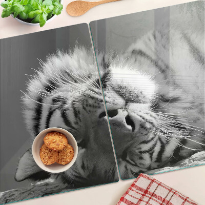 Szklana deska kuchenna z motywem tygrysa w czerni i bieli