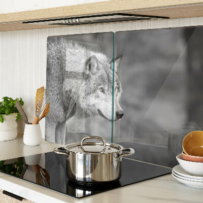 Deska kuchenna szklana z grafiką wilka w czerni i bieli