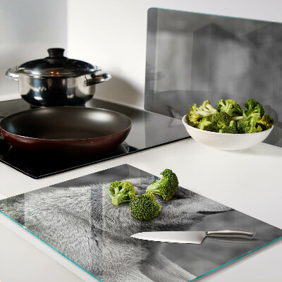 Deska kuchenna szklana z grafiką wilka w czerni i bieli