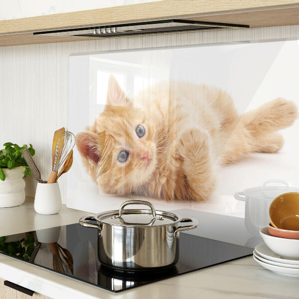 Deska kuchenna szklana z grafiką rudego kotka na białym tle