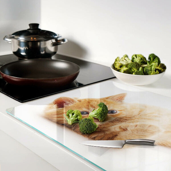 Deska kuchenna szklana z grafiką rudego kotka na białym tle