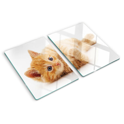 Deska kuchenna szklana z grafiką rudego kotka na białym tle