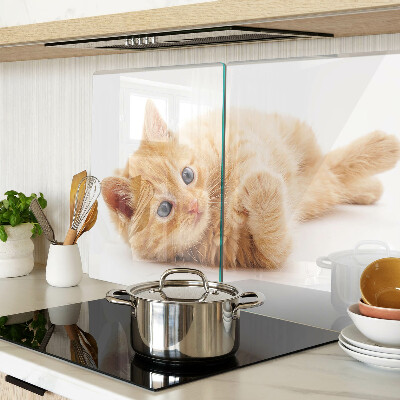 Deska kuchenna szklana z grafiką rudego kotka na białym tle