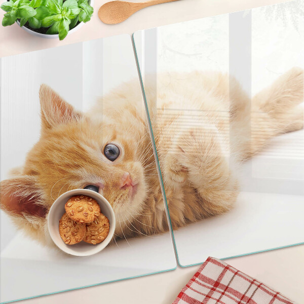 Deska kuchenna szklana z grafiką rudego kotka na białym tle