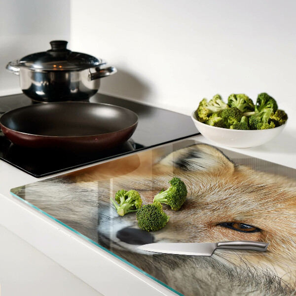 Szklana deska do krojenia z nadrukiem przedstawiającym młodego rudego lisa