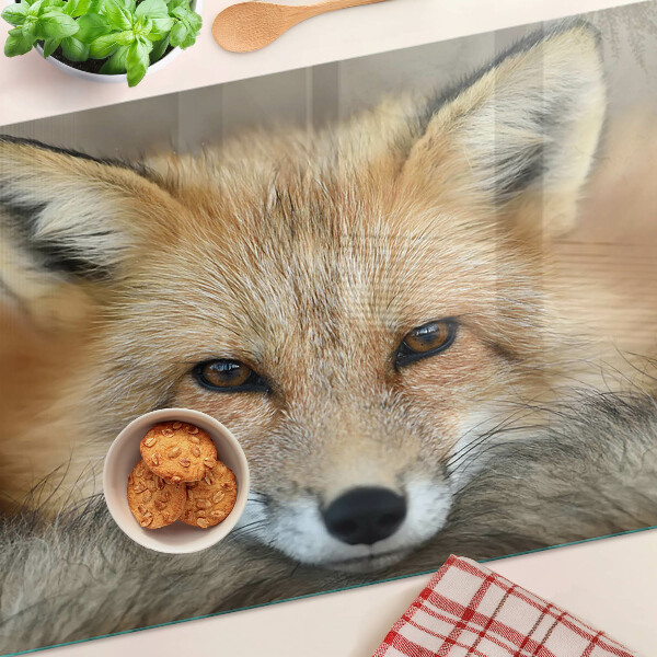 Szklana deska do krojenia z nadrukiem przedstawiającym młodego rudego lisa