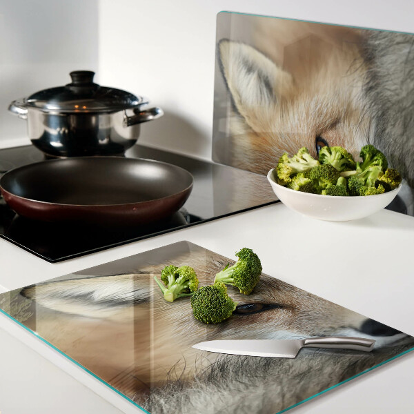 Szklana deska do krojenia z nadrukiem przedstawiającym młodego rudego lisa