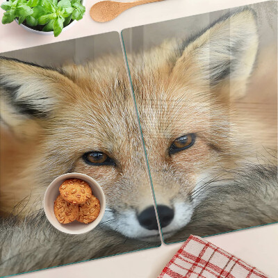 Szklana deska do krojenia z nadrukiem przedstawiającym młodego rudego lisa