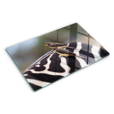 Szklana deska kuchenna z motywem ptaków na tle zebry