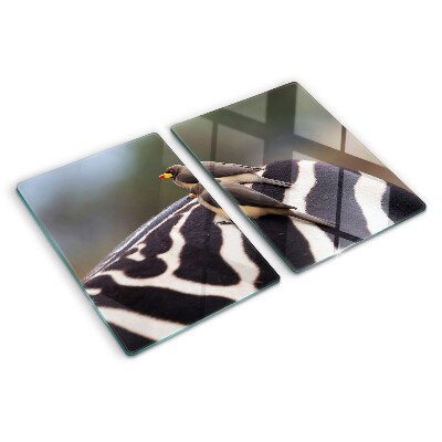 Szklana deska kuchenna z motywem ptaków na tle zebry