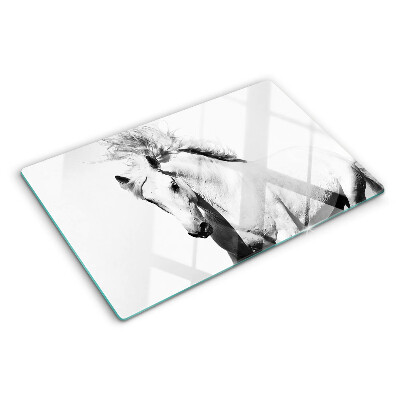 Szklana deska kuchenna z motywem konia w czerni i bieli