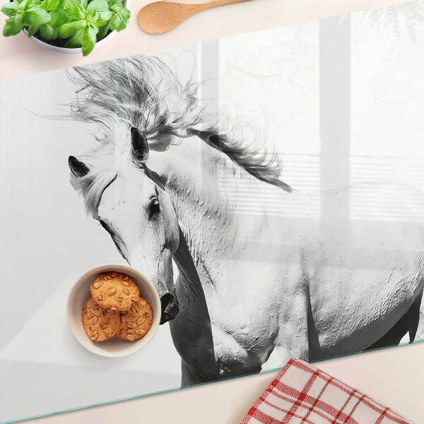 Szklana deska kuchenna z motywem konia w czerni i bieli