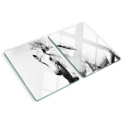 Szklana deska kuchenna z motywem konia w czerni i bieli