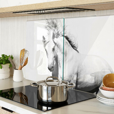 Szklana deska kuchenna z motywem konia w czerni i bieli