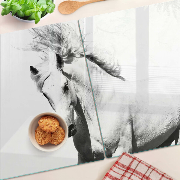 Szklana deska kuchenna z motywem konia w czerni i bieli