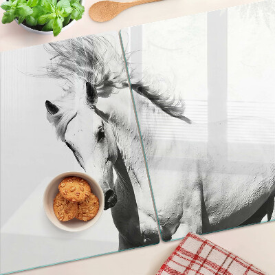 Szklana deska kuchenna z motywem konia w czerni i bieli