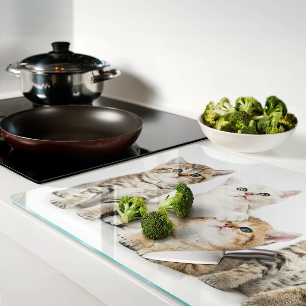 Szklana deska do krojenia z nadrukiem przedstawiającym stado kotków