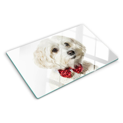 Szklana deska kuchenna z motywem psa w sweterku z kokardą