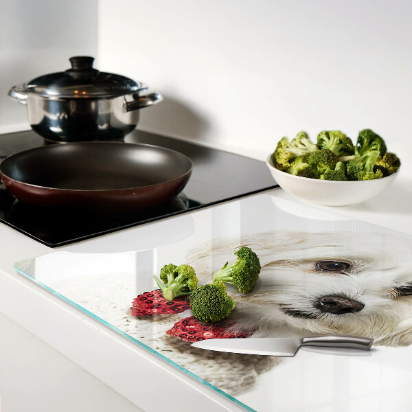 Szklana deska kuchenna z motywem psa w sweterku z kokardą