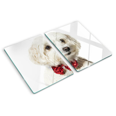 Szklana deska kuchenna z motywem psa w sweterku z kokardą