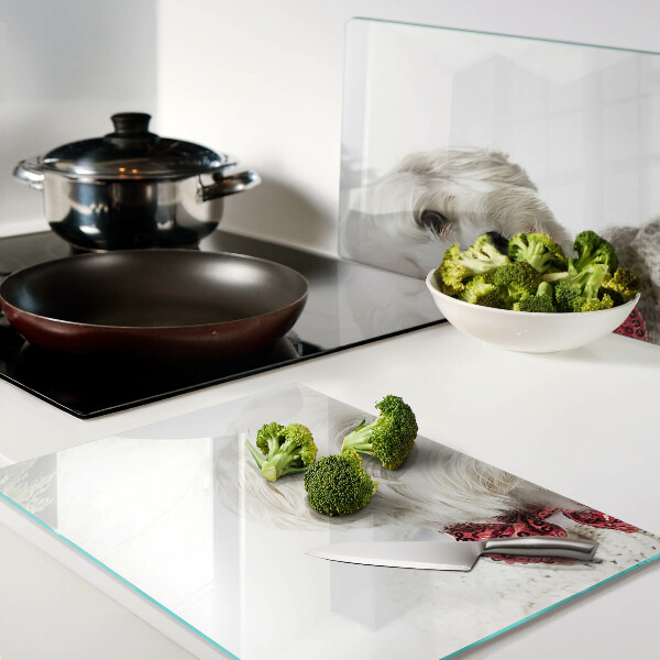 Szklana deska kuchenna z motywem psa w sweterku z kokardą