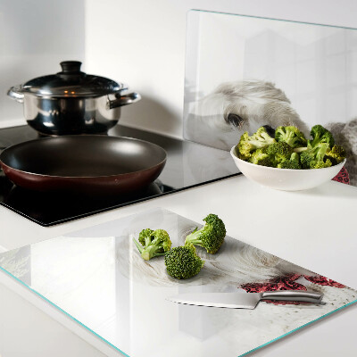 Szklana deska kuchenna z motywem psa w sweterku z kokardą