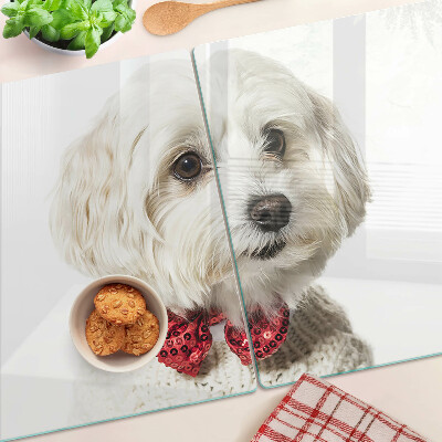 Szklana deska kuchenna z motywem psa w sweterku z kokardą