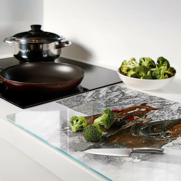 Szklana deska kuchenna z motywem koni pociągowych w śniegu