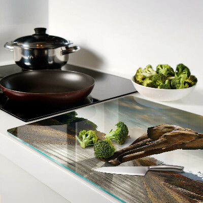 Deska kuchenna szklana z grafiką słonia na drodze o zachodzie słońca