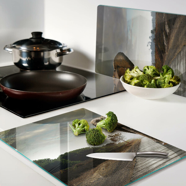 Deska kuchenna szklana z grafiką słonia na drodze o zachodzie słońca