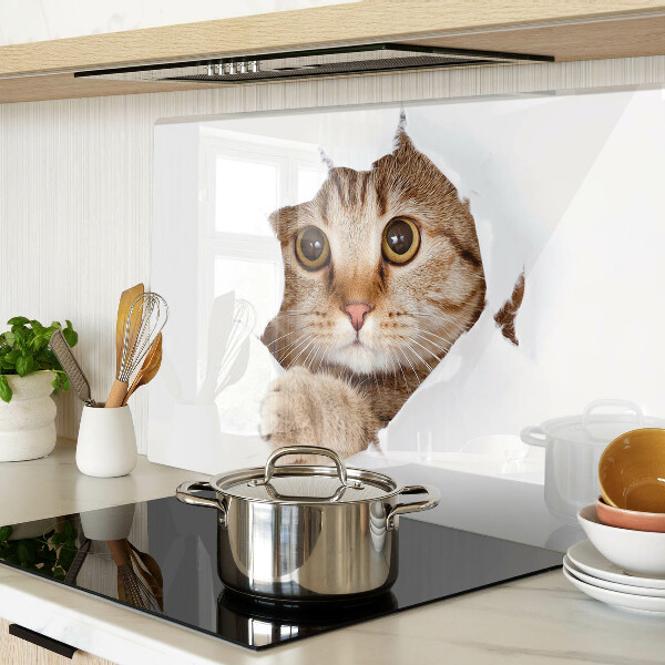 Szklana deska do krojenia z motywem kota wychodzącego z dziury