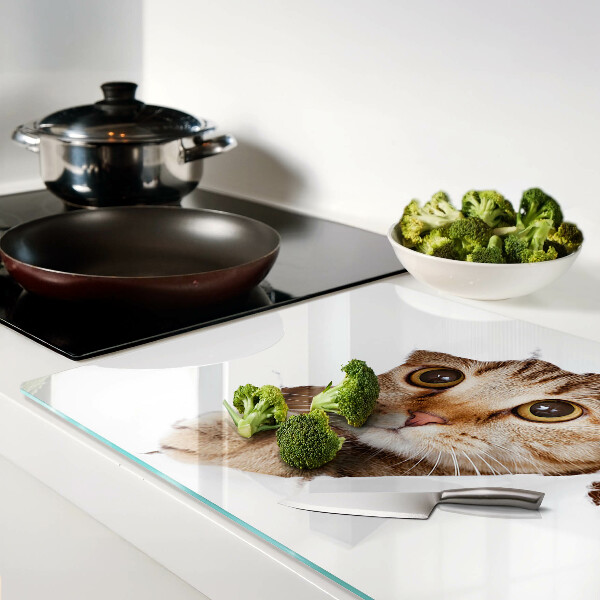 Szklana deska do krojenia z motywem kota wychodzącego z dziury