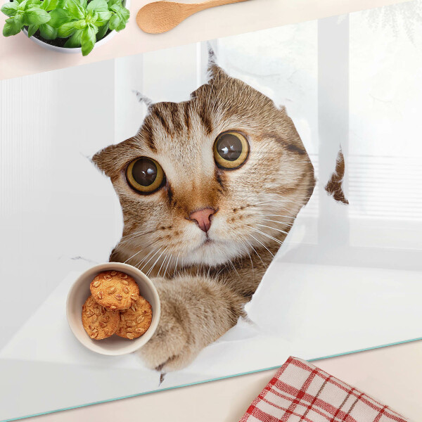 Szklana deska do krojenia z motywem kota wychodzącego z dziury