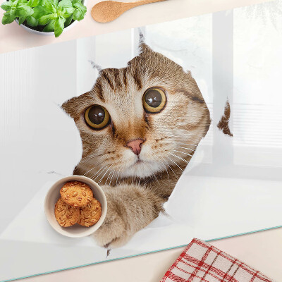 Szklana deska do krojenia z motywem kota wychodzącego z dziury